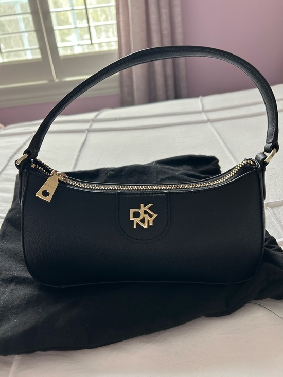 Dkny Handbags - DKNY Black Shoulder Bag with Gold Logo and Hardware